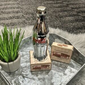 Coca Cola Springtime, Atlanta 25th Silver Anniversary Bottle w Display Case-2001